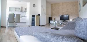 een woonkamer met een bank en een tv bij Apartman M in Knin
