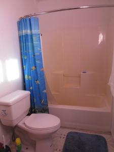a bathroom with a toilet and a shower at All Seasons Campground in Ninilchik +18 photos