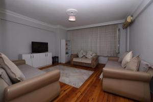 a living room with two couches and a television at Doğal apart in Trabzon
