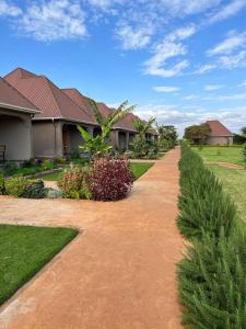 a house with a pathway leading to a yard with bushes at Heart and Soul Lodge in Karatu