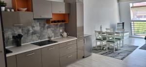a kitchen with a sink and a table in it at Apartament Przejazdowa in Racibórz