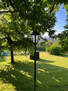 un poste de luz en el césped de un parque en Villa Ponte Bora, en Pontevedra