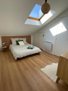 a bedroom with a bed and a skylight at Grand Appartement Hypercentre avec Terrasse et Parking in Poitiers