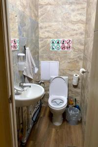 a bathroom with a toilet and a sink at Hostel 5 Сapsule - rooms in Ustʼ-Kamenogorsk