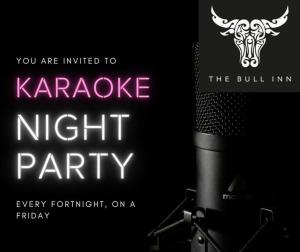 a karaoke night party sign next to a microphone at The Bull in Battle