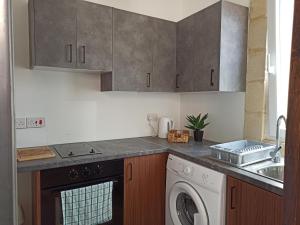 Beautiful 1-Bed Apartment in Hal Qormi في Qormi: مطبخ مع غسالة ومغسلة