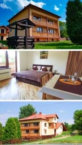 twee foto's van een gebouw met een bed en een huis bij Noclegi Kalniczka in Tarnawa Dolna