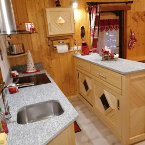 a kitchen with a sink and a counter top at Mazot le Petit Drus in Chamonix-Mont-Blanc