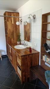 a bathroom with a sink and a mirror at Casa Verde Sinnerthal in Neunkirchen