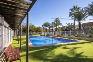 een zwembad met groen gras en palmbomen bij Nuez Moscada ID167 in Villamartin