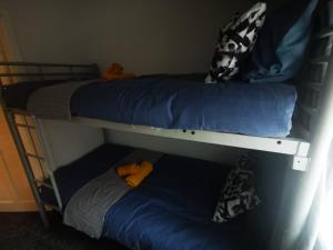 two bunk beds with pillows on them in a room at Single Room - Sutherland Place in Derby