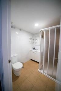 La salle de bains est pourvue de toilettes, d'une douche et d'un lavabo. dans l'établissement California Apartament Dueñas, à Séville