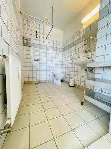 y baño con aseo y lavamanos. en aday - Green Light Apartment Suite in the center of Hjorring en Hjørring