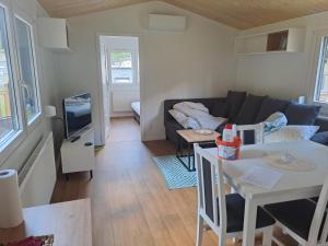 a living room with a couch and a table at Haus Zander in Lohmen