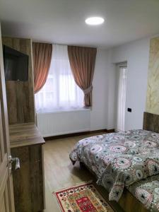 1 dormitorio con cama y ventana en Apartament Ary, en Borşa