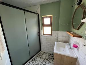 a bathroom with a sink and a shower at Akar Butik Otel in Gokceada Town +5 photos