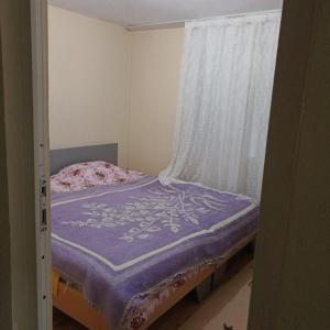 a small bedroom with a bed with a window at Hıdırnebi Yayla Evi in Akcaabat