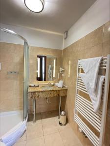 a bathroom with a sink and a shower and a tub at Hotel City Inn Hamburg-Mitte in Hamburg