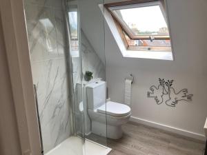 a bathroom with a toilet and a glass shower at Rother - Studio in Rye - LOCATION,LOCATION,LOCATION !!! in Rye