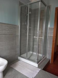 La salle de bains est pourvue d'une douche en verre et de toilettes. dans l'établissement Casa Garibaldi, à Lucques