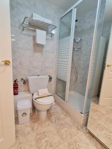 een badkamer met een toilet en een douche bij Plaza Mostenses en Plaza España in Madrid