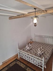 コスティネシュティにあるVila Pestisorul Costinestiのベッドルーム(白いベッド、枕付)