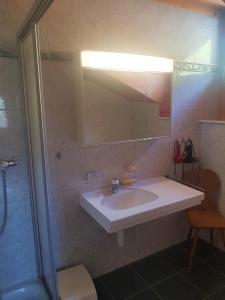 a bathroom with a sink and a shower at Dachwohnung Unterem Hoereli in Vals