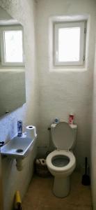 ein Bad mit einem WC und einem Waschbecken in der Unterkunft Maison provençale en pierres sèches in Gordes