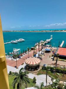 a view of a marina with boats in the water at Porto Marina Rental in El Alamein