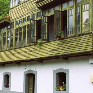 un edificio con ventanas y plantas encima en La Naranxa, en Bárzana