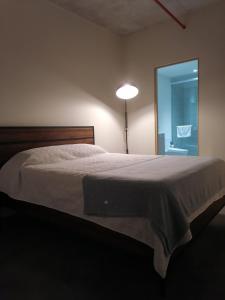 a bedroom with a large bed with a large mirror at Urbn Moras in San José
