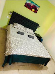 1 dormitorio con 1 cama con 2 almohadas en Platinum Prestige Suit en Sarcelles