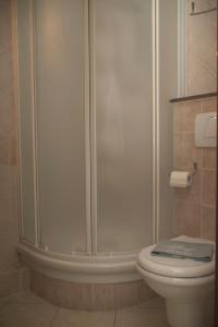 a bathroom with a shower and a toilet at Albergo Aurora in Castenaso