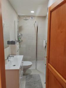 a bathroom with a toilet and a sink and a shower at Apartment KRISTINA in Dramalj