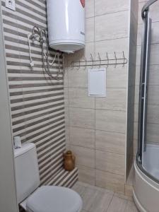uma pequena casa de banho com WC e lavatório em Коттеджи в ЦО “Радуга» em Chon-Sary-Oy