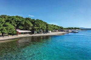 a large body of water with a beach and trees at Whole house Ariela, 20m to the beach, has a barbecue, 2 terraces in Šibenik