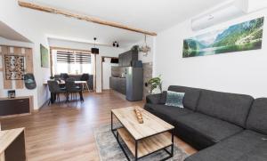 Lynx and Fox apartment في ديلنايس: غرفة معيشة مع أريكة وطاولة