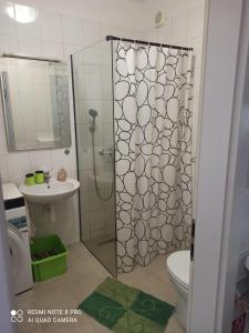 a bathroom with a shower with a toilet and a sink at Apartment Devivi Adris in Split