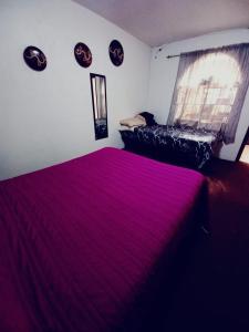 a bedroom with a large bed with a red blanket at Casa Entera Gran Descanso - Wifi in Apizaco