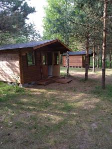 a small cabin with a porch in the woods at Домик на Чудском озере in Katase