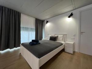a bedroom with a large bed with a large window at Grandera Apart`s - Carbonell 1 in Valencia