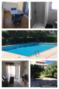 un collage de cuatro fotos de una piscina en Bel appartement t2 Antibes proche Marineland en Antibes