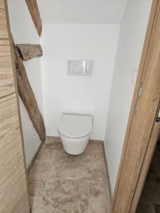d'une salle de bains avec toilettes dans l'angle de la chambre. dans l'établissement La clé des champs, à Videlles