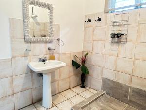 een badkamer met een wastafel en een spiegel bij CASA STELLA in Heredia