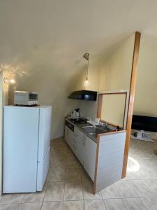 a kitchen with a white refrigerator and a sink at AYAMARUDO-MU - Vacation STAY 32625v in Amami