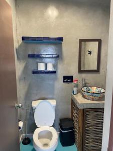 a bathroom with a white toilet and a sink at Chakana Lofts in El Pescadero