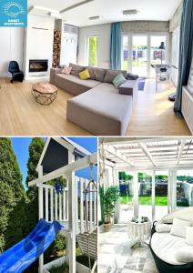 sala de estar con sofá y tobogán en Sunset Apartments Kropla Baltyku, en Darłówko