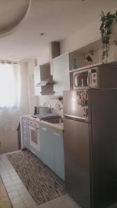 eine Küche mit einem Kühlschrank aus Edelstahl und einer Spüle in der Unterkunft Domu Mia in Cattolica