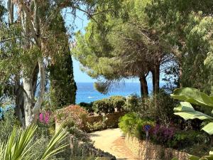 een pad door een tuin met de oceaan op de achtergrond bij Villa La Petite Etoile in Torre delle Stelle