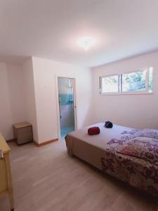 a bedroom with a bed and a walk in shower at Chambre à louer 15mnn de Grenoble-salle de bain privée-WIFI gratuit in Fontanil-Cornillon